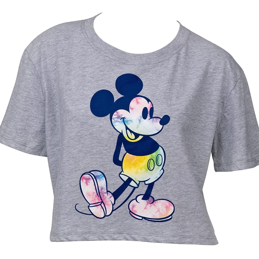 Disney Mickey Mouse T Shirt Short Sleeve Crop Boxy Gray Tie Dye Womens XXL NWT